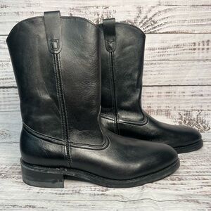 HyTest Black Leather Boots Steel Toe Cowboy Motorcycle Boots‎ Mens 8B 6112 VTG